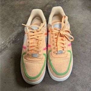 neon nike air force ones size 8